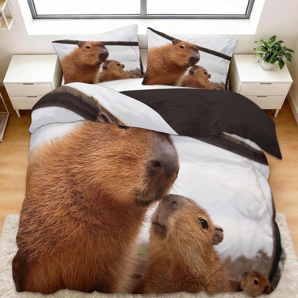 3D Printed Capybara Quilt Cover, Microfiber Duvet Cover Hidden Zipper Home Soft Touch,Fade Resistant, Hidden Zipper, Breathable