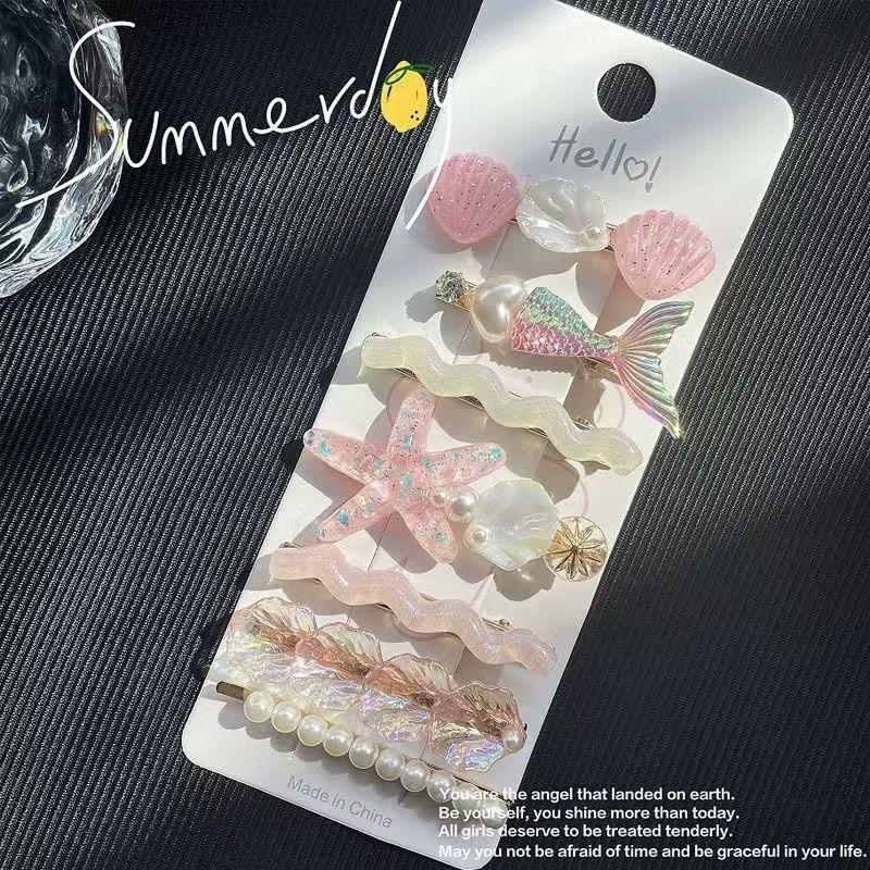 7pcs Ocean hair clip, shell starfish headpiece, cute bangs, edge clip, Korean style broken hair, side clip, hairpin