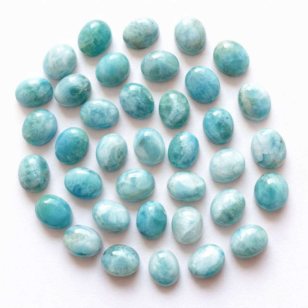 Larimar Oval Cabochon Lot – Calibrated 20x15 mm Natural Smooth Flat Back Gemstone for Jewelry Making