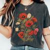 Vintage Poppy Flower Shirt, Cottagecore Botanical Oversized Tee
