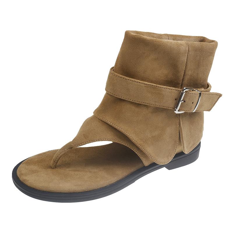 Roman cool boots, sleeves, trousers, short boots, flat bottom stacking boots for women's outer wear 2025 summer new French toe cold boots