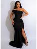 European & American Women's One-Shoulder Slit Evening Gown