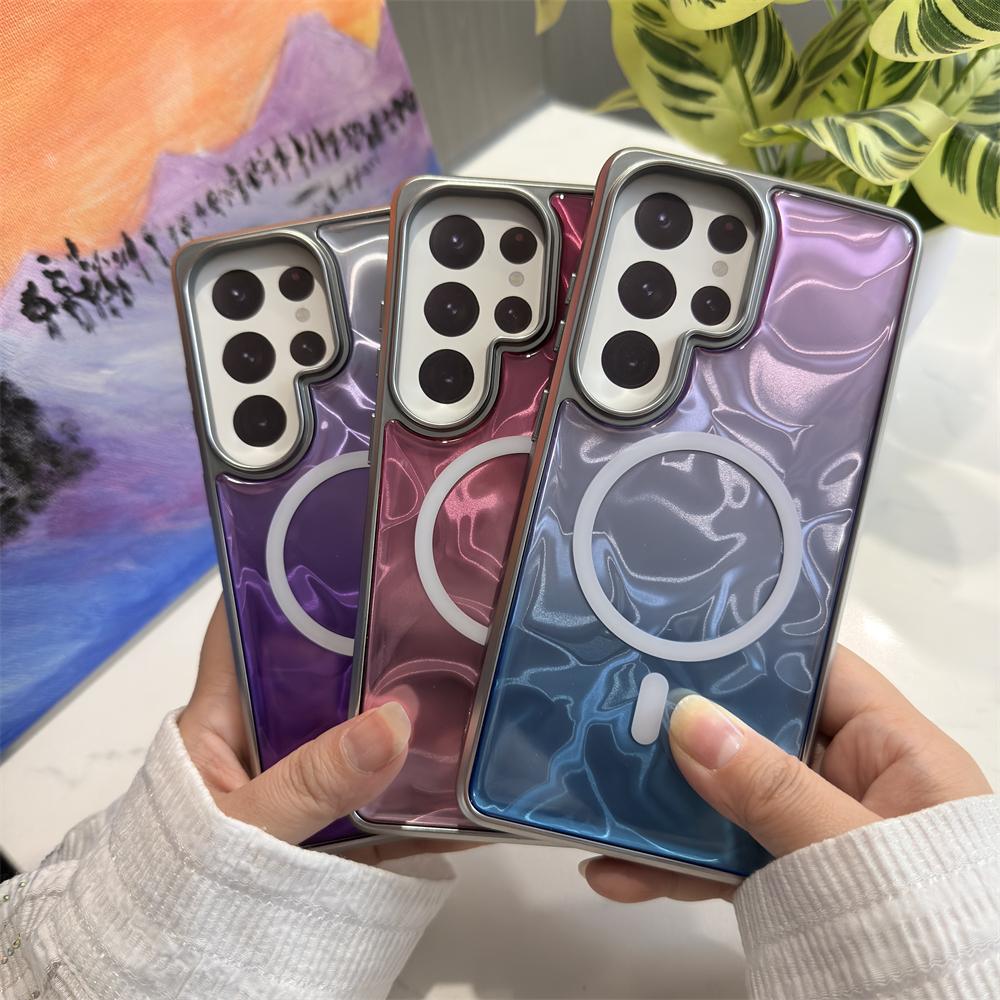 Plating Laser Ripple Magnetic Case For Samsung Galaxy S26 Ultra S26 Plus For Magsafe Shockproof Gradient Protective Hard Cover