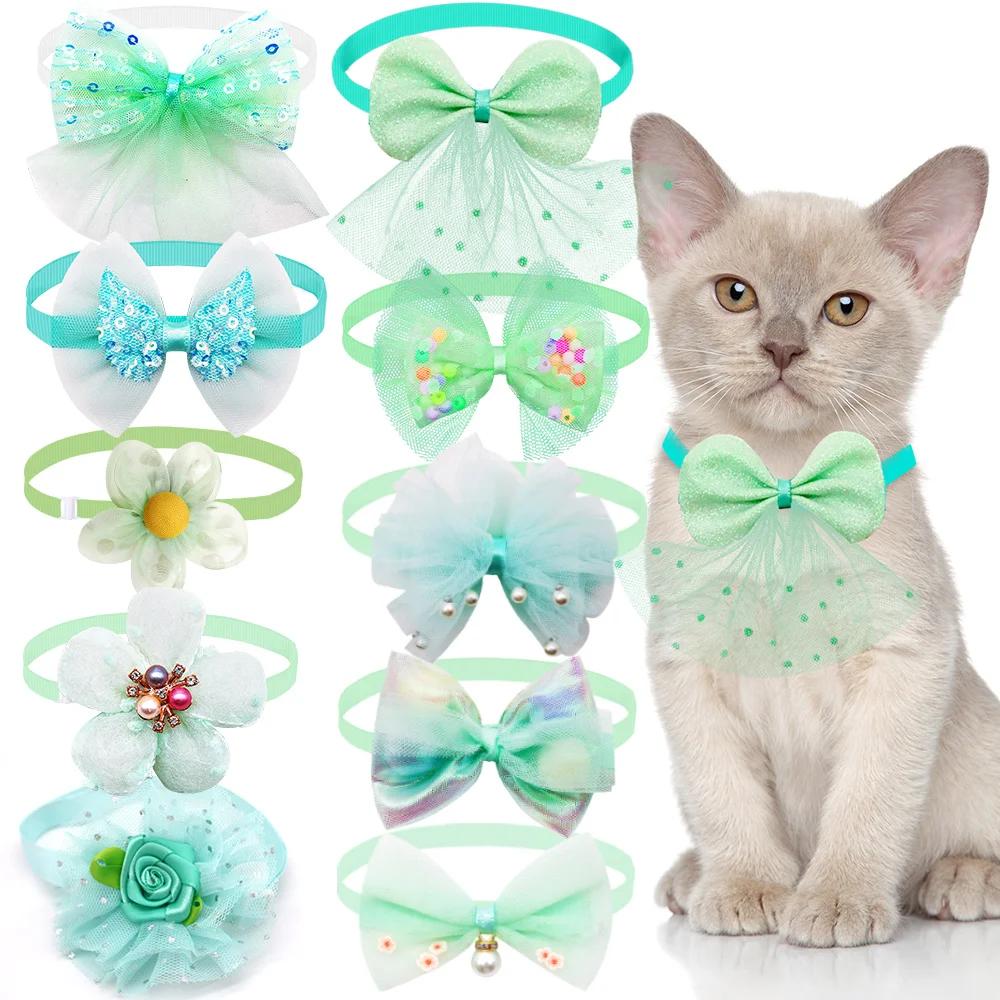 

Dog Accessories Puppy Grooming Supplier10pcs Pet Dog Bow Collar Adjustable Dog Cat Bows Collar Lace Bling Necktie for Small