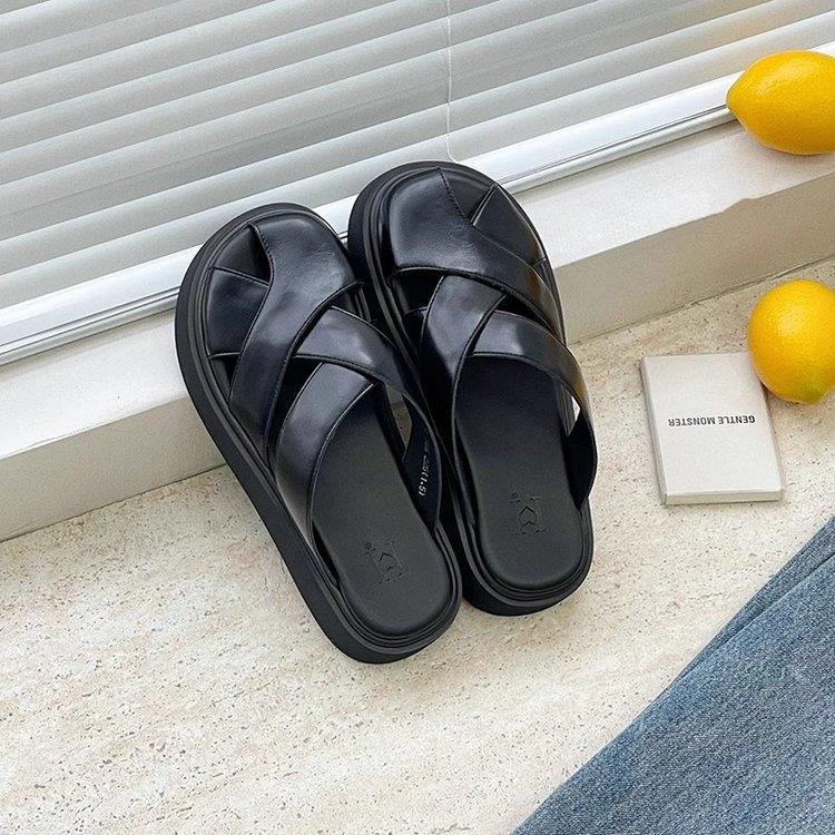 

Baotou slippers women s summer wear new thick-soled retro woven casual lazy pedal beach sandals 35 чорний