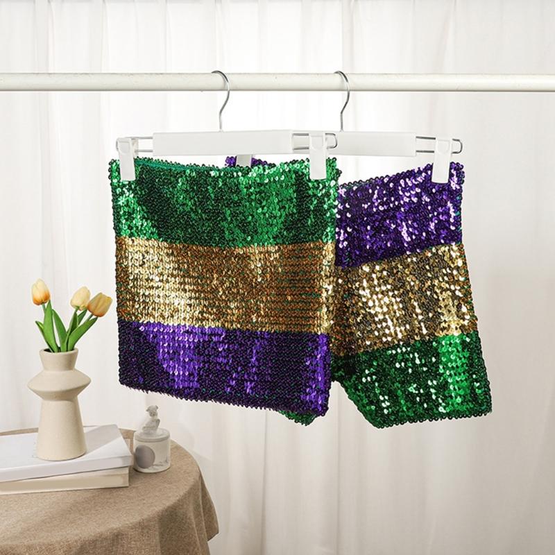 Mardis Gras Costume Accessories Sequins Tube Top Shorts Arm Sleeves Halloween Cosplay Costume for Carnival Masquerades