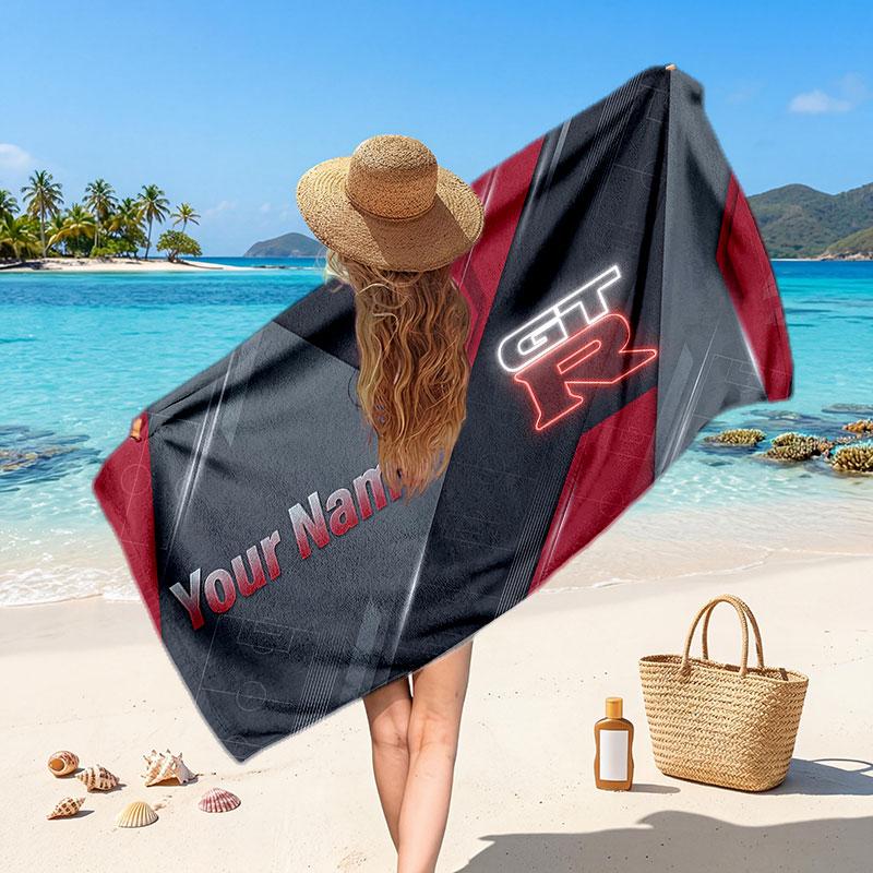 Nissan GT-R Customized Name Text Beach Towel, Soft Absorbent Towel Beach Pool Travel Personal Gift