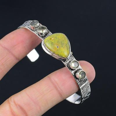 925 Sterling Silver Atlantisite Stone Green Amethyst Wife New Bangle Bracelet
