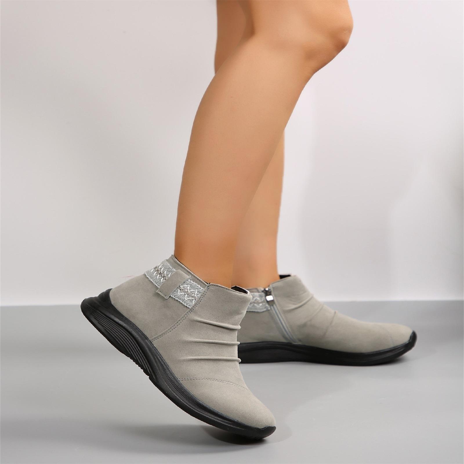 Women s Fashion Suede Side-Zip Plus-Size Chunky-Heel Ruffled Flat Boots 43 2890₽