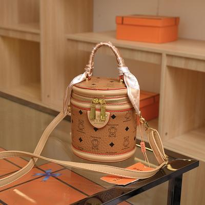 New Fashionable Contrasting Color Rice Bucket Cylinder Bag Portable Shoulder Oblique Span Trendy Women's Bag