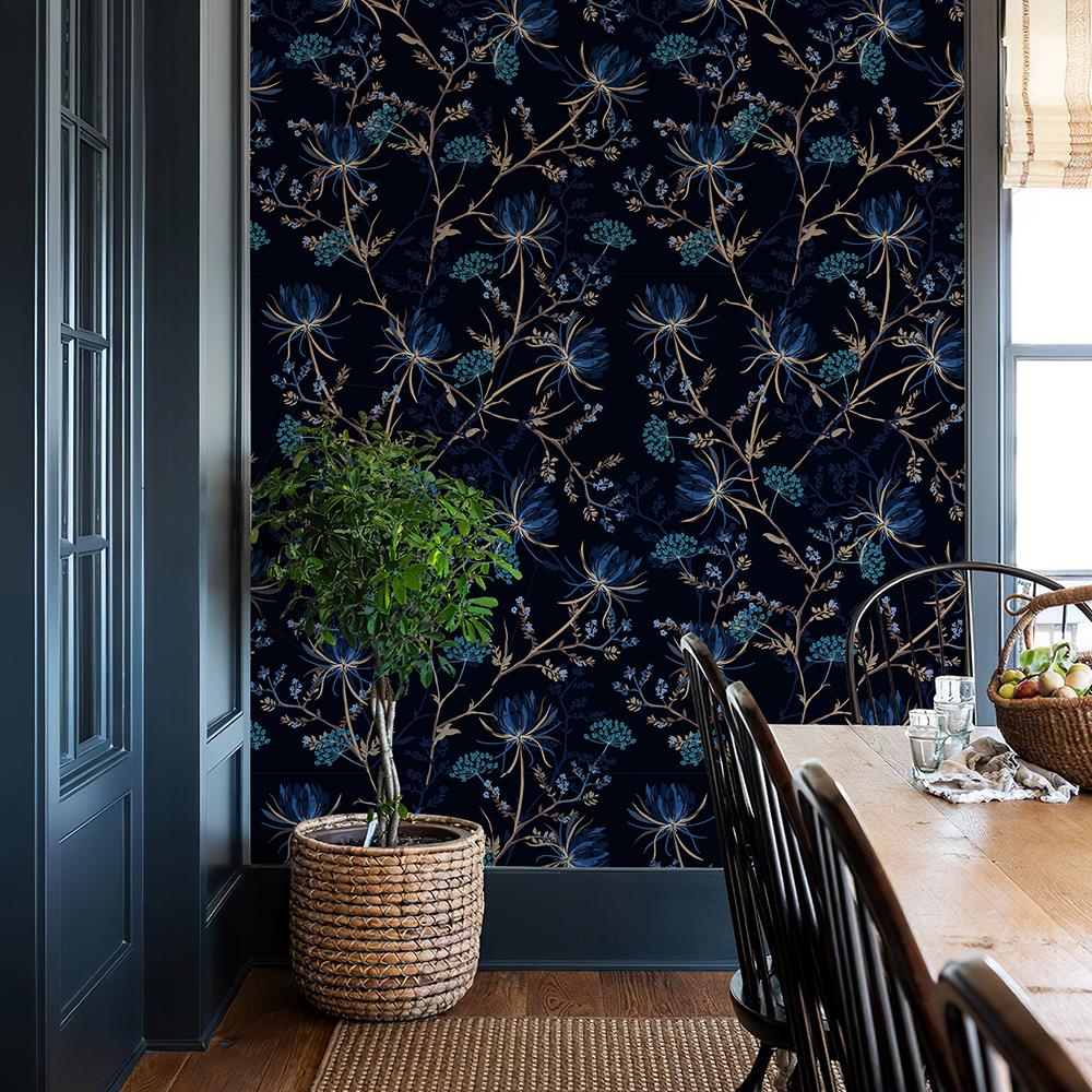 

Синие Цветочные ПВХ Обои Самоклеящиеся Элегантные Водонепроницаемые Наклейки для Мебели и Шкафов Акварельная Контактная Бумага 44cmx1000cm