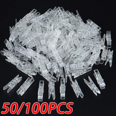 100/50PCS Plastic Mini Clothespins Photo Clips Mini Clothes Pegs Transparent Clip DIY Home Photo Display Decoration YFJ008