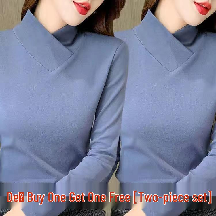 Women's Half-High Collar Fleece Base Layer Shirt – Versatile Long Sleeve T-shirt for Autumn/Winter.