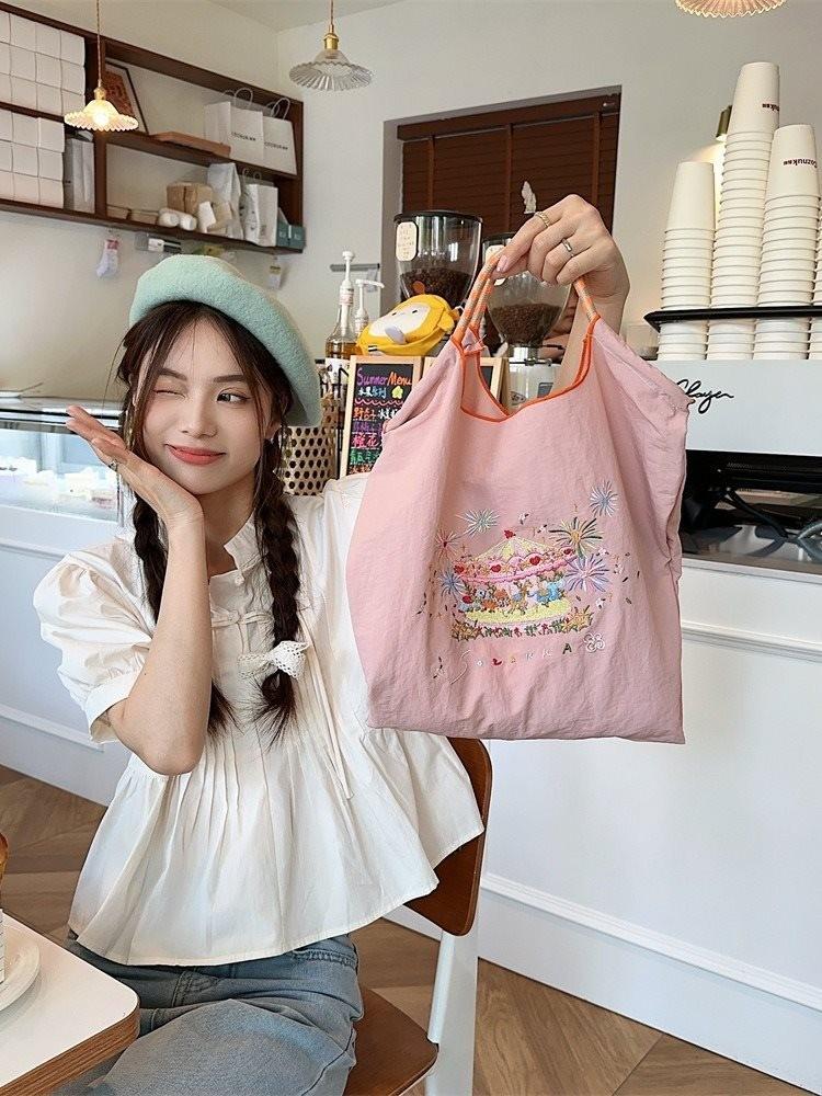Exquisite Embroidered Oxford Tote Bag Stylish Cartoon Shopping Handbag For Daily Use