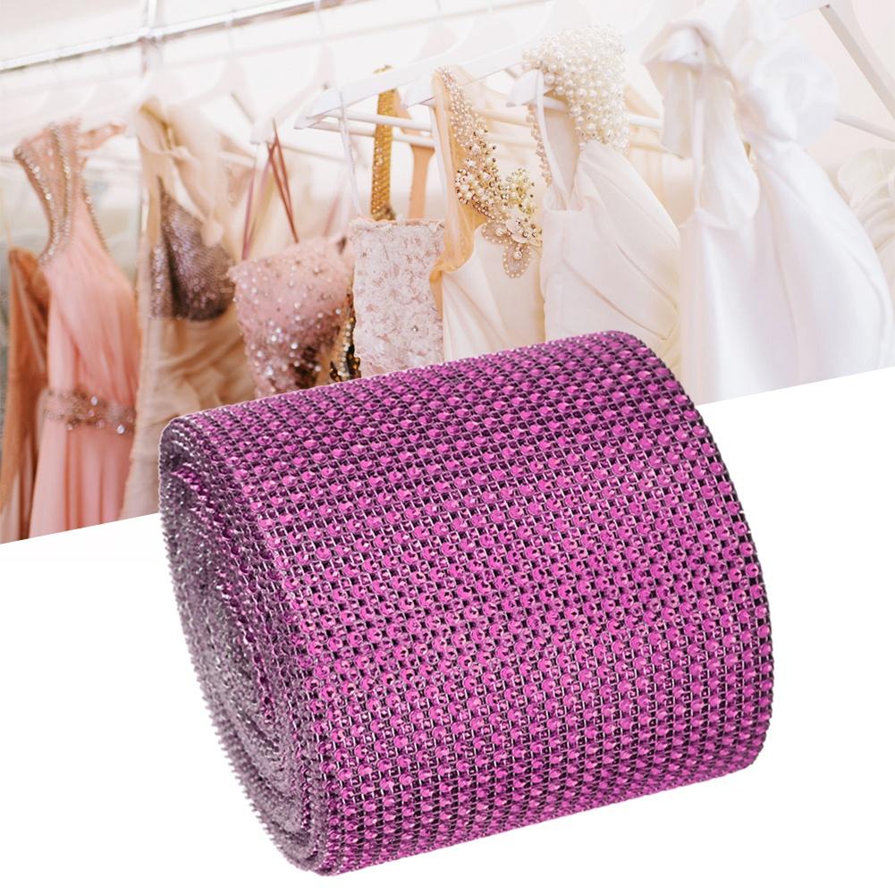 9m 24 Rows Electroplating Plastic Artificial Rhinestone Ribbon Mesh Wedding Clothing