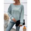 Autumn and Winter Comfortable Casual Solid Color Long Sleeved Round Neck Patchwork Pullover Top T-shirt for Women