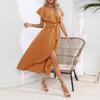 Women's Summer Ruffle V-neck Dress Casual Bohemian Style Slit Hem Beach Maxi Dress Dress