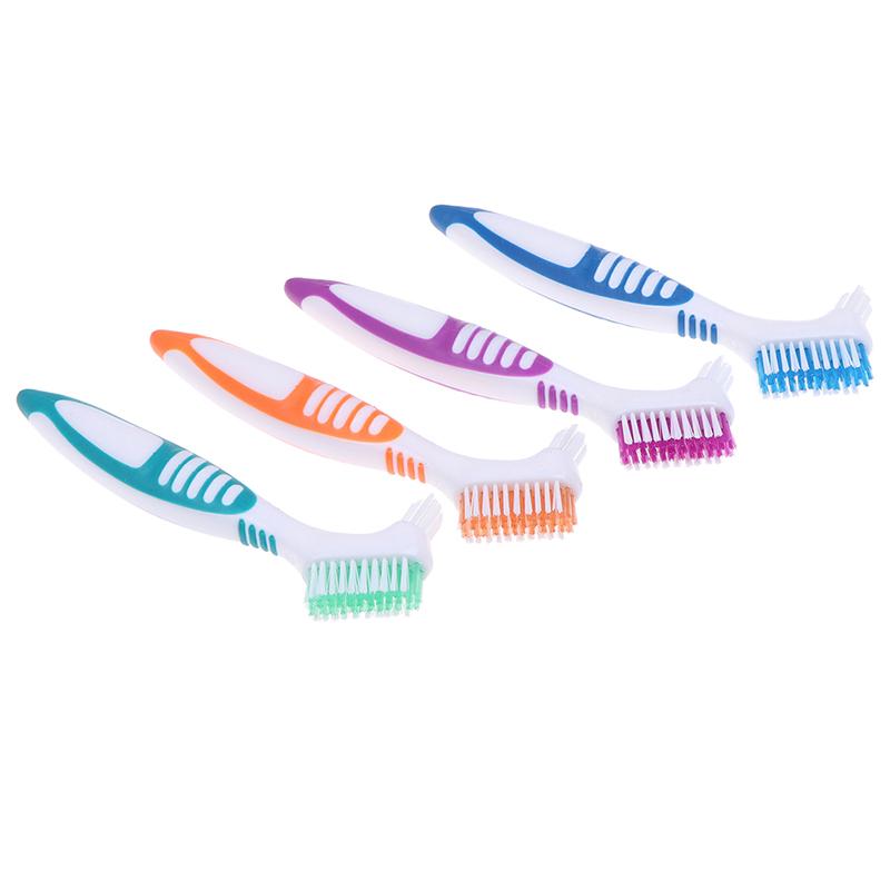 1Pc Denture Teeth Brush Easy Grip Handle Double Sided Toothbrushes Colour Random