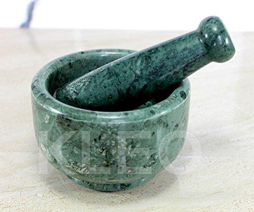 KLEO 5" Diameter Natural Stone Marble Mortar and Pestle Set Spice Grinder, Medicine Masher (Green)