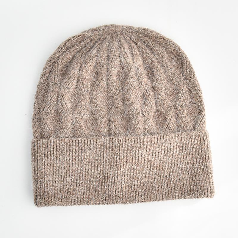 SOMALER Winter Angora Wool Knitted Beanie Hat Soft Warm Winter Twists Pattern Beanie Cable Knit Plain Caps for Women