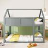 Bunk Children Bed, 90 x 200 cm, Low Bunk Single Bed, Loft Bed with Stairs, Solid Wood Frame, Wood Color