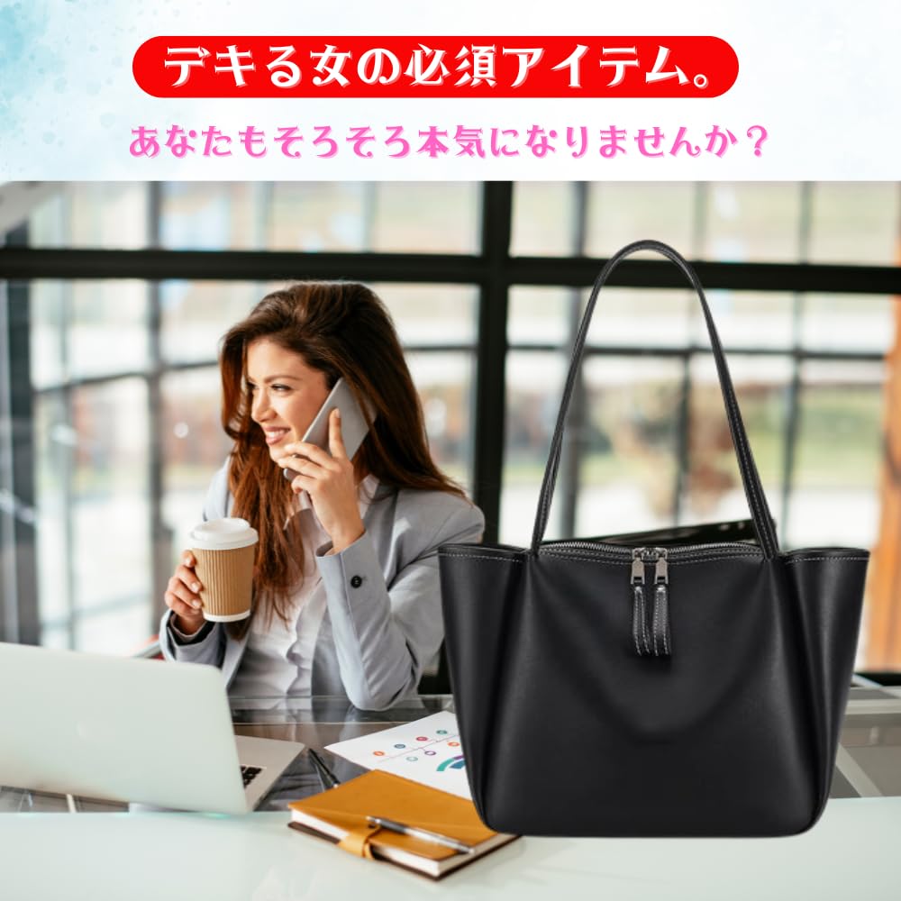 ORIJIRI Women's A4 Tote Bag for Job Hunting, Recruitment Bag, Business Bag, Large Capacity, 2-Way, Commuter Bag, Stylish and Popular, PU Leather