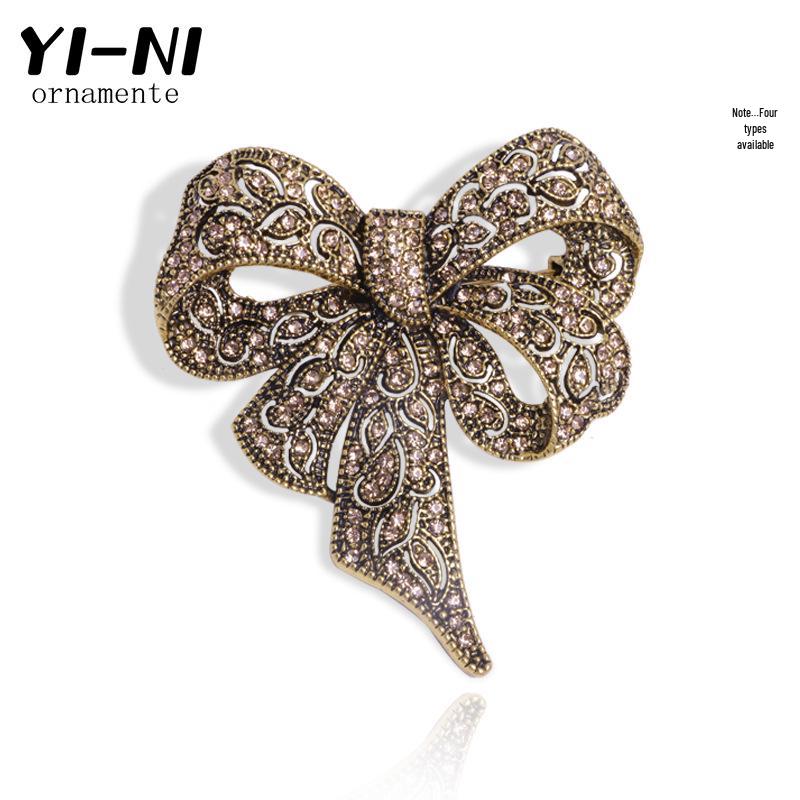 European and American Luxury Rhinestone Bow Brooch 