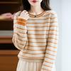 Women's Autumn 2025 Striped Cashmere Knit Sweater - Round Neck & Long Sleeve, Loose Fit