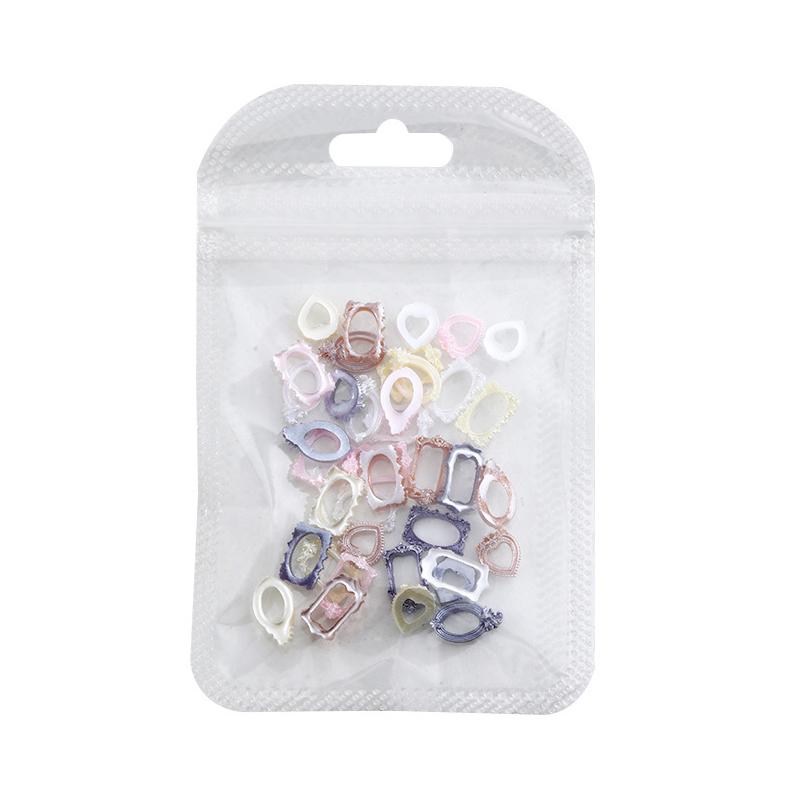 50Pcs Nail Art Frames Shapes Designs Diy Resin Charms For 3D Nail Accessories Hollow Nail Art Gems Stones Frames