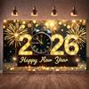 2026 Neujahrsbanner 2026 Design Uhr Dekor Banner Goldene Lichter Banner Beleuchtetes Design Für Feiertagsfeier 2026 Feier