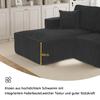 Fully Compressed L-shaped Corduroy Sofa, 2-person Seating Group + Chaise Longue Corner, Soft High-density Foam Padding, for Living Room, Black