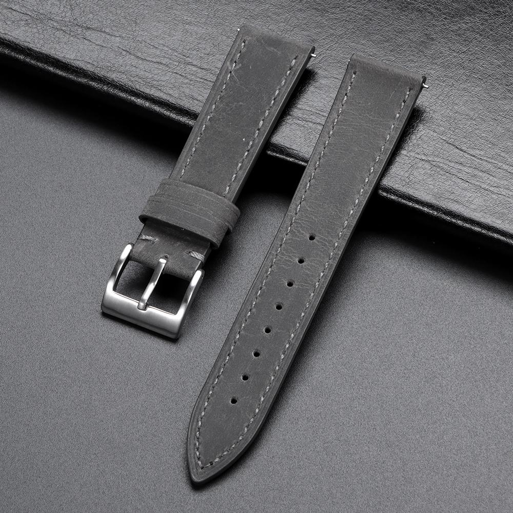 Vintage Stitching Leather Straps Universal Retro Brown Gray Cowhide Watch Band Soft Quick Release 18/19/20/21/22/24mm Bracelets