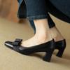 New low-top shallow single shoes casual high heels black square head one-pedal lazy shoes wear women's leather shoes in all seasons