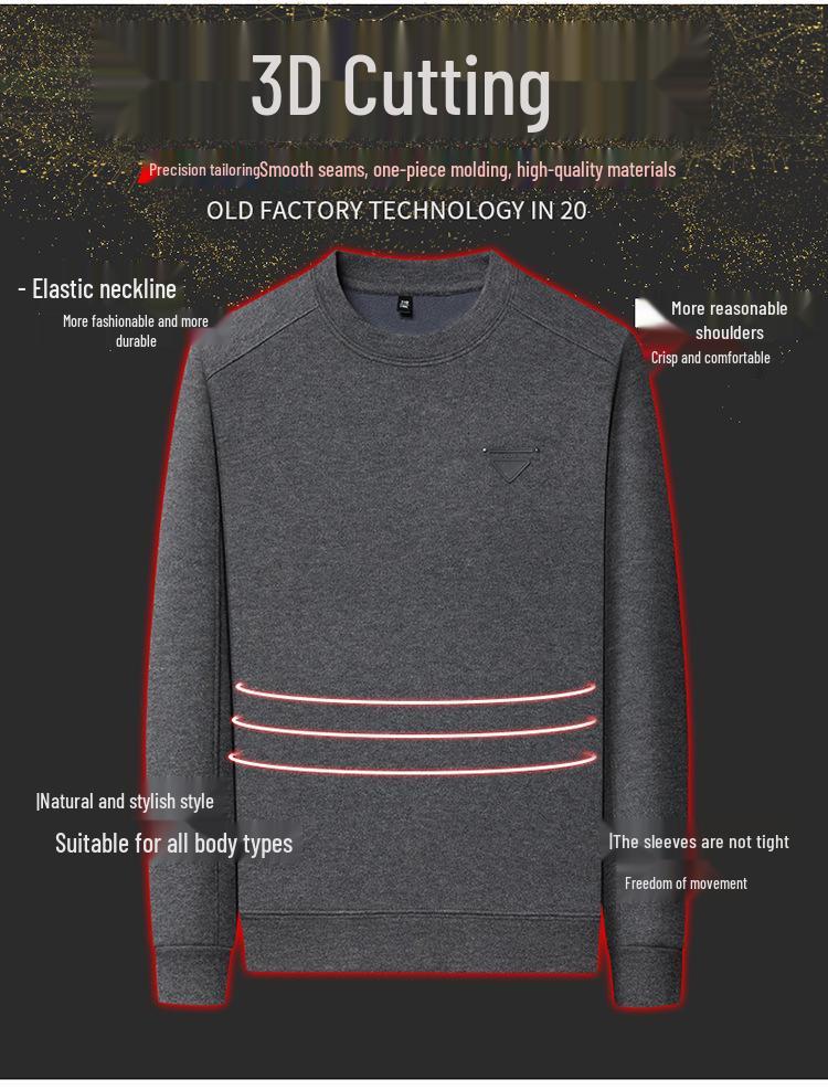 Men's Winter Plus Velvet Thick Warm Round Neck Hoodie - Casual and Versatile Base Layer Top