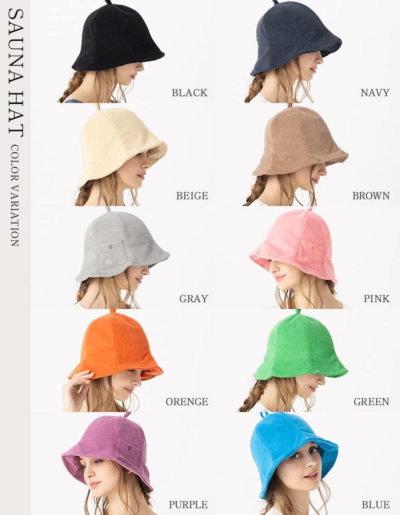 Sauna Hat Plain Simple Towel Fabric Pile Sauna Cap with Pocket Sauna Goods Washable Outdoor [Loo&c] Women's Men's [L-Orange]