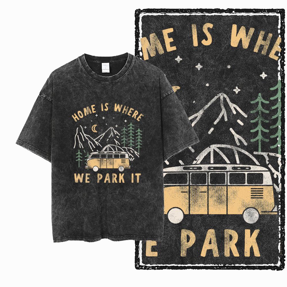 YN CAMPING AND VAN LIFE Printed Cotton Acid Washed Graphic Unisex T Shirt Cool Streetwear Men Tshirts Big Size Tee for Men
