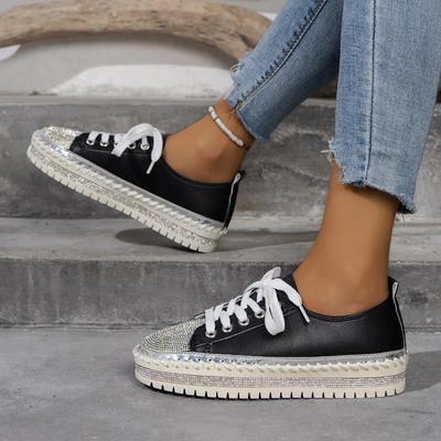 Women Sneakers 2024 New Shining Rhinestone Loafers Slip-on Thick Casual Shoes Crystal Shoes Female Platform Sneakers Sports