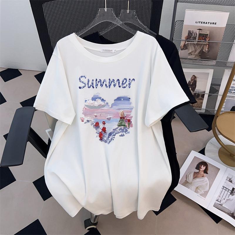 

Women s Plus Size Mid-Length Slimming Round Neck Short-Sleeve T-Shirt (200/300/350 Jin) 4XL