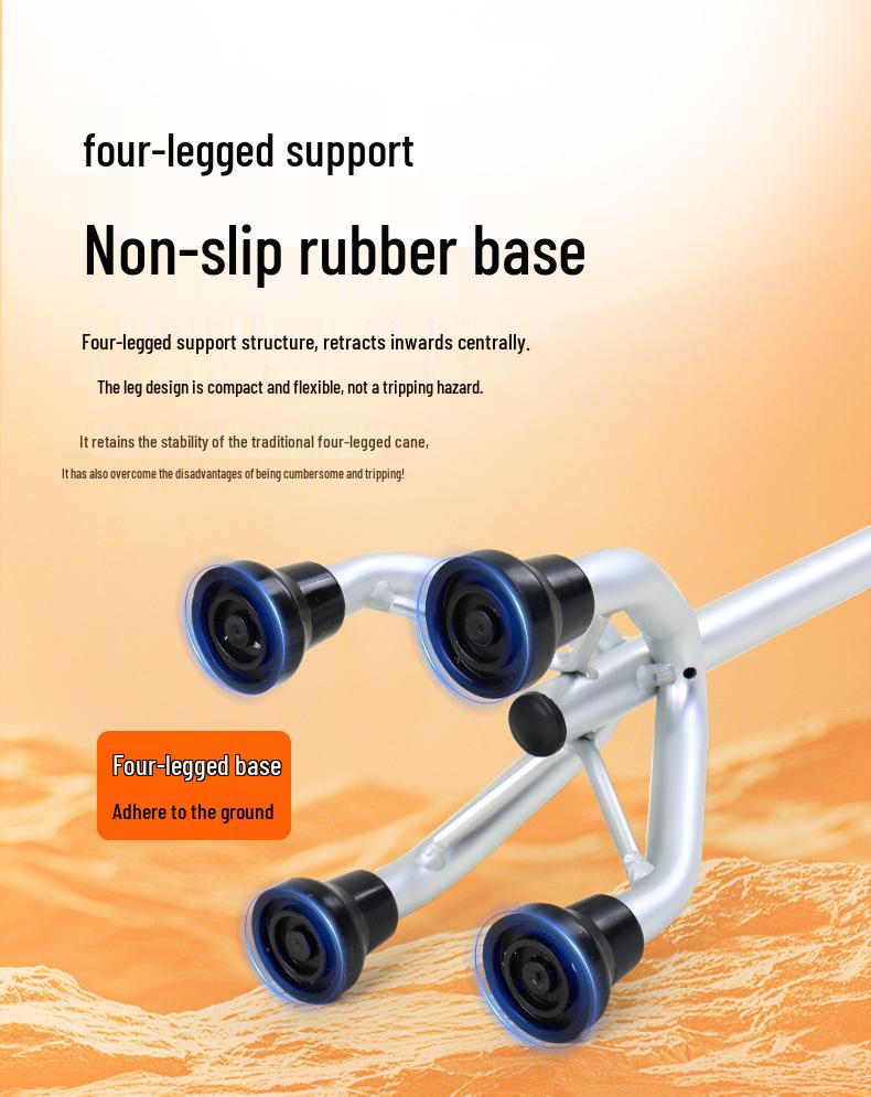 Lightweight Aluminum Alloy Four-Legged Cane with Soft Grip for Seniors - Anti-Slip, Adjustable Walking Stick.