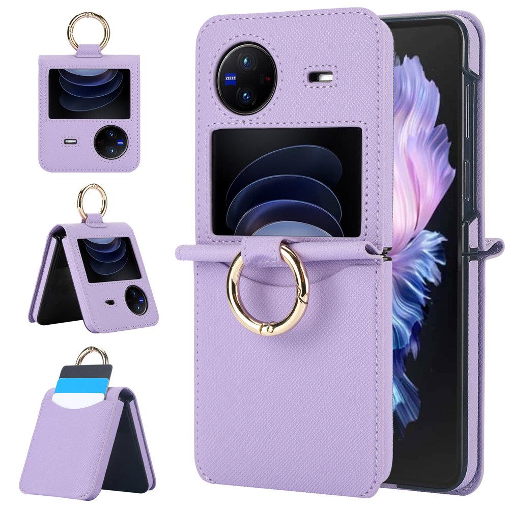 

Cross Stripes Leather Credit Cards Slot Ring Holder Case For VIVO X Flip Protective Back Cover For VIVO X Flip фиолетовый