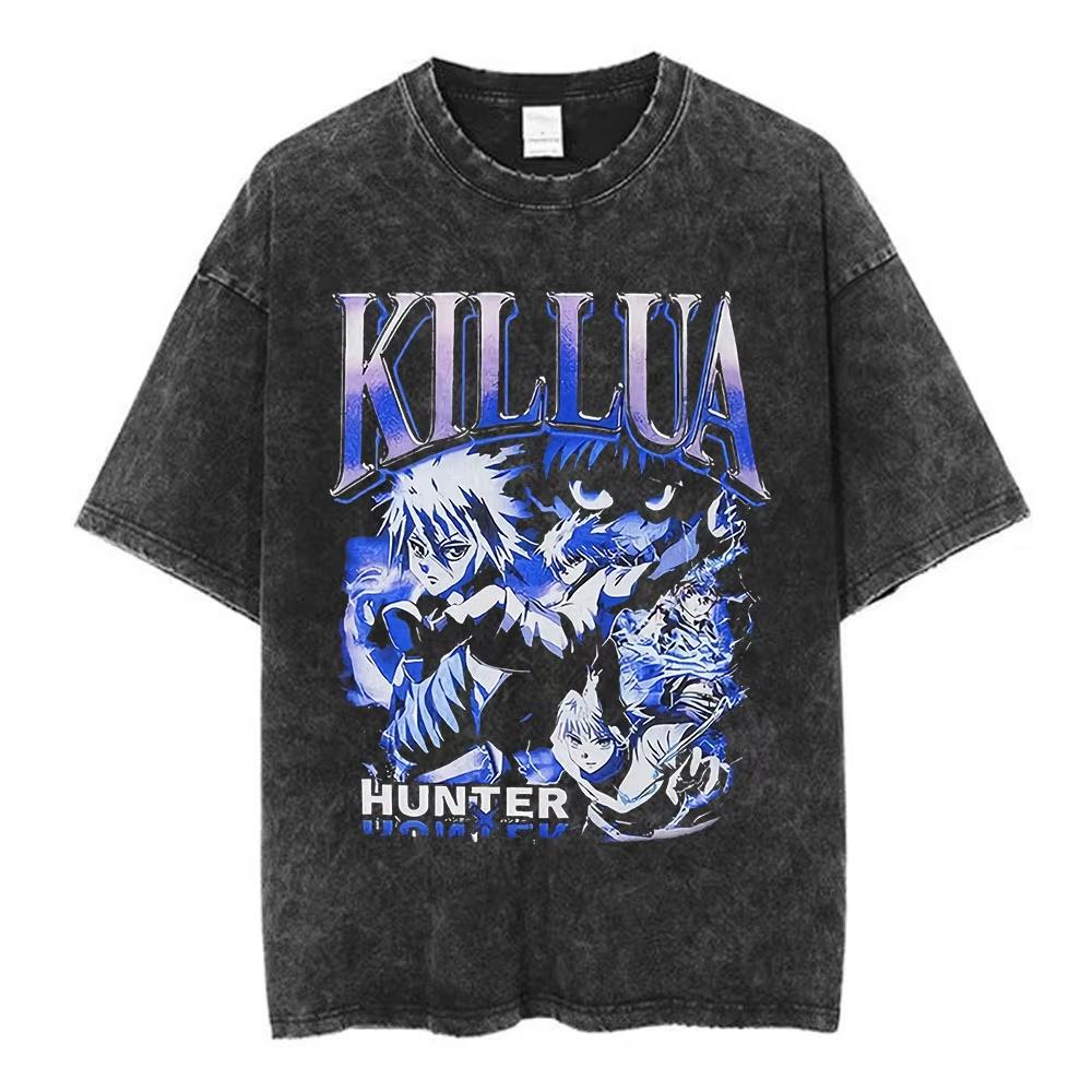 Vintage Washed Anime Hunter X Hunter T Shirts Spider Phantom Troupe Hisoka Chrollo Short Sleeve T-shirt Men Women T-shirt