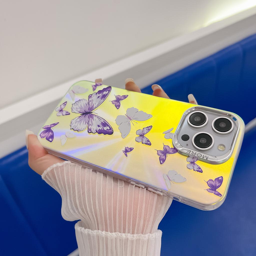 Electroplated Laser Butterfly for Apple 16E Mobile Phone Case for IPhone15promax Creative Personality New Style