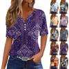 Жіноча футболка Футболка з принтом на ґудзиках з коротким рукавом Туніка Повсякденна Мода Вихідного дня Базова З V-подібним вирізом Звичайна Топ