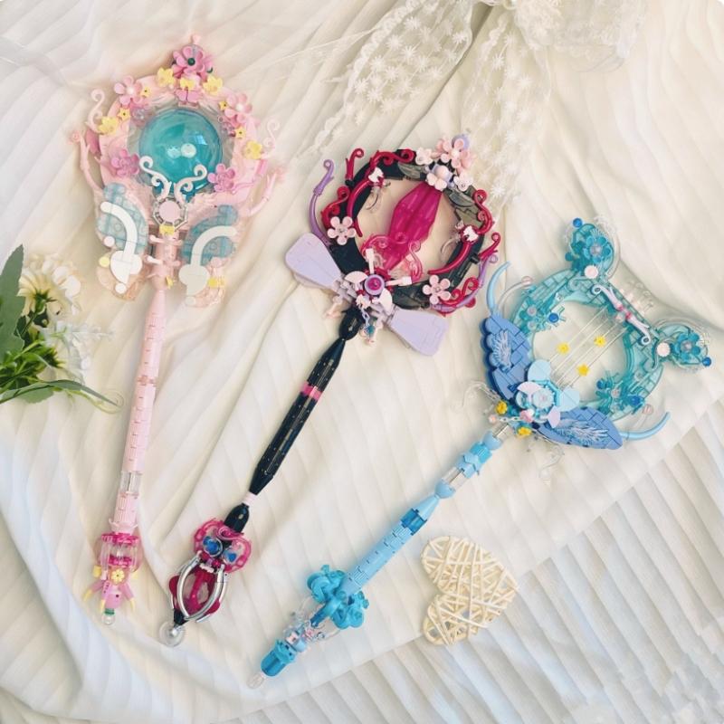 Wonder Hoon Magic Wand Building Blocks Lace Yarn Scepter Assembling Toys Model Girls Ornaments Birthday Gift Building Blocks
