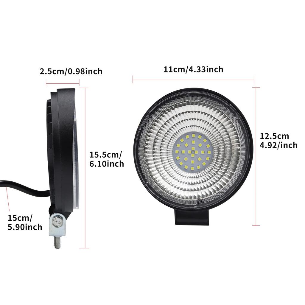 X-STYLE 84W LED Work Light, 12V/24V, Wide Angle, Round, Set of 2 (White), for Cars, Construction, and Agricultural Machinery