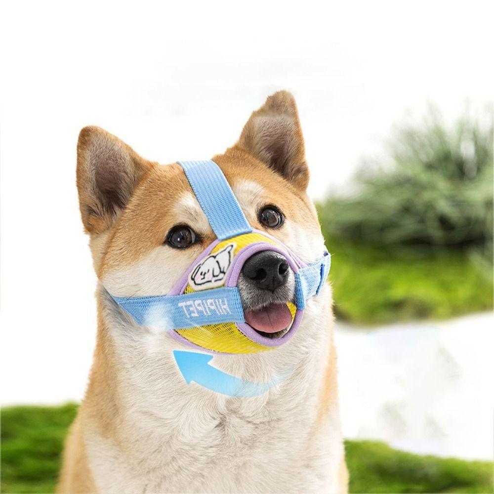 

Cartoon Dog Mesh Breathable Muzzle Anti-biting Loop Dog Mouth Pet Dog Muzzle Dog Accessories S жовтий
