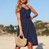 Women's Summer Open Back Solid Color V Neck Strap A-Line Irregular Short Dress