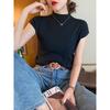 Ice Silk Knitted Short-sleeved Top Women's Semi-turtleneck Slim Knitted Sweater Women's Shirt Base Outer Wear Short Summer