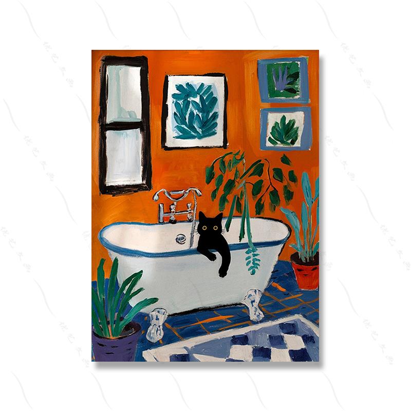 Bath Cat Print Matisse Funny Poster Pooping Pictures Orange Toilet Wall Decor Toilet Bathroom Bathtube Canvas Painting Decor