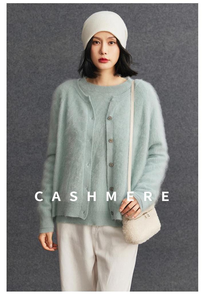 Women's Brushed Cashmere Cardigan - Autumn/Winter 2025 Thickened V-Neck Button-Up Sweater Coat